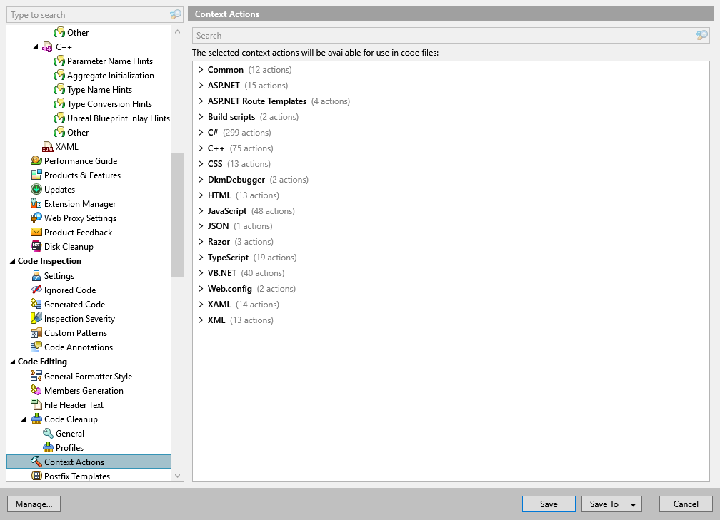 ReSharper options: Code Editing | Context Actions ReSharper options: Code Editing | Context Actions