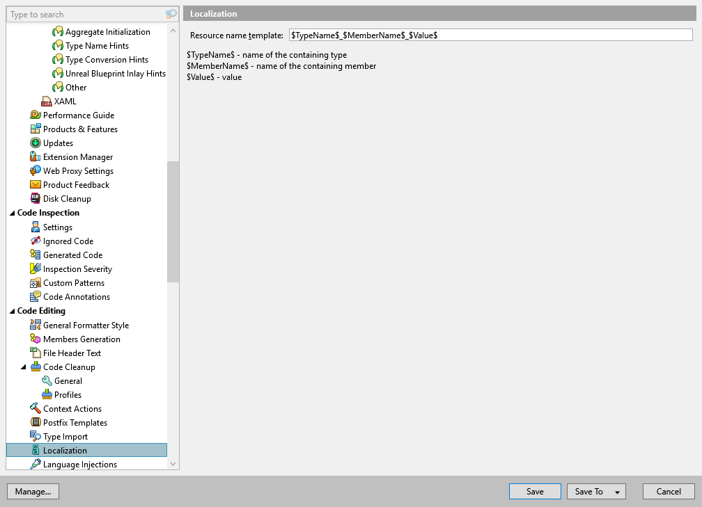 ReSharper options: Code Editing | Localization ReSharper options: Code Editing | Localization