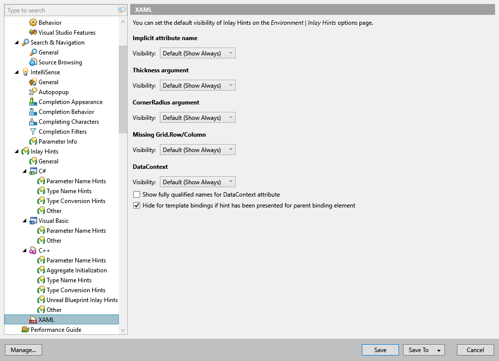 ReSharper options: Environment | Inlay Hints | XAML ReSharper options: Environment | Inlay Hints | XAML
