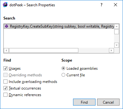 dotPeek. 'Search Properties' dialog dotPeek. 'Search Properties' dialog