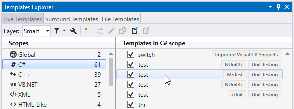 ReSharper: Live tempaltes for unit test methods