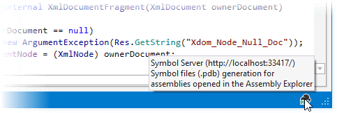 dotPeek symbol server icon in the status bar dotPeek symbol server icon in the status bar