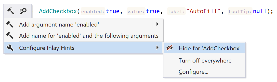 ReSharper: configuring parameter name hints from the Alt+Enter menu