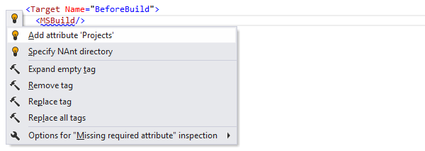 ReSharper: 'Add required attribute' quick-fix in MSBuild