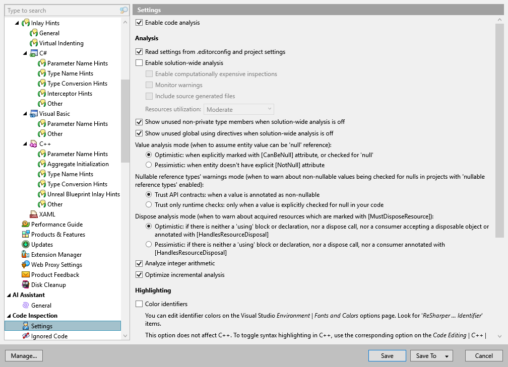 ReSharper options: Code Inspection | Settings ReSharper options: Code Inspection | Settings