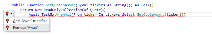 ReSharper: Visual Basic support. Add 'Async' modifier quick-fix ReSharper: Visual Basic support. Add 'Async' modifier quick-fix