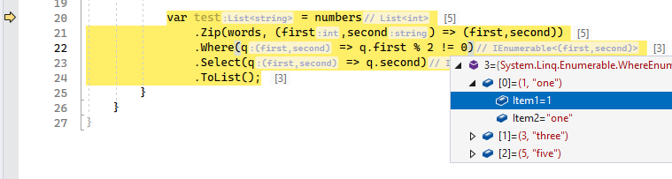ReSharper: Debugging intermediate results in a LINQ expression ReSharper: Debugging intermediate results in a LINQ expression