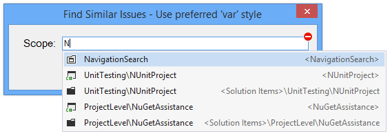 ReSharper：为类似问题指定搜索范围