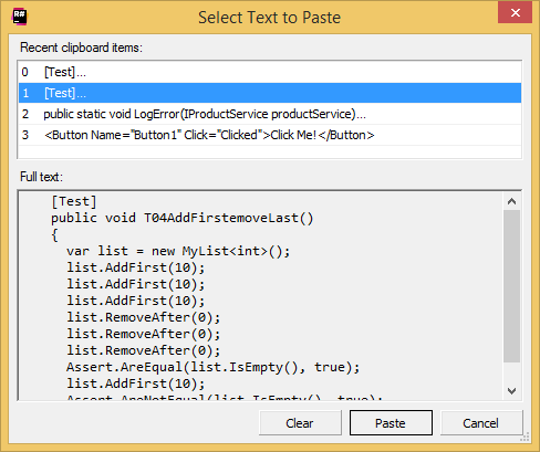 从剪贴板历史中粘贴项目