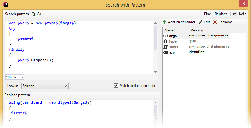 ReSharper 的自定义检查。 改进的模式和自定义检查的快速修复