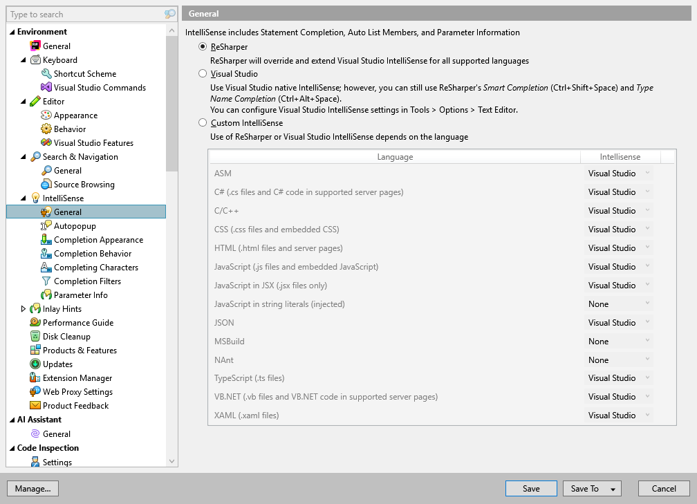 ReSharper 选项:Environment | IntelliSense | General ReSharper 选项:Environment | IntelliSense | General