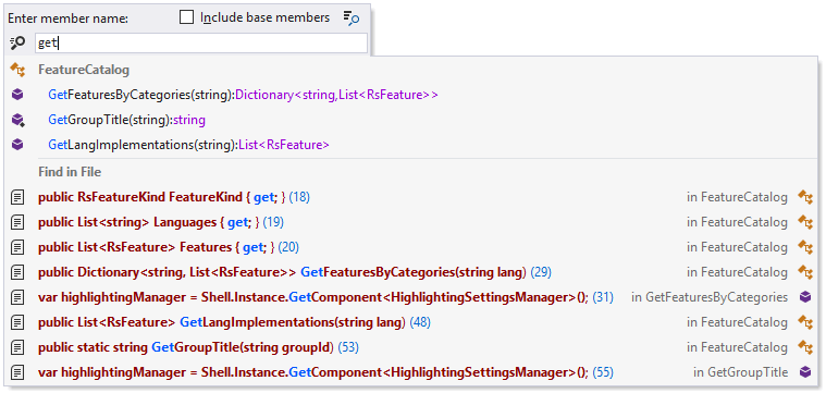 ReSharper：转到文件成员弹窗