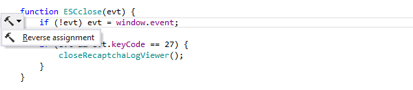 ReSharper：JavaScript 中的反向赋值上下文操作