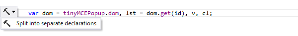 ReSharper：JavaScript 中的拆分为单独的声明上下文操作