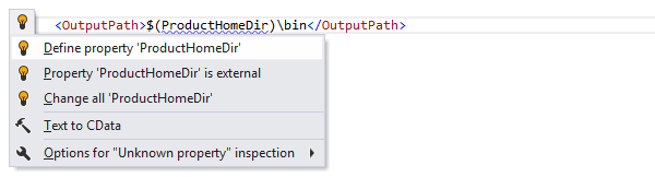 ReSharper：MSBuild 中的“定义属性”快速修复