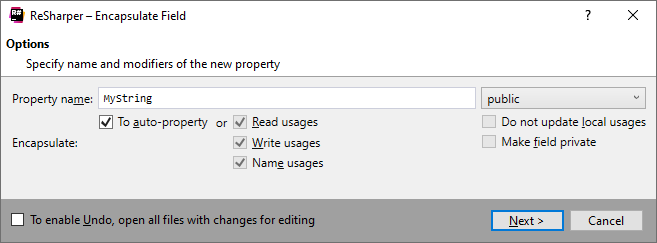 ReSharper。 封装字段重构