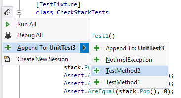 ReSharper：将测试追加到测试会话