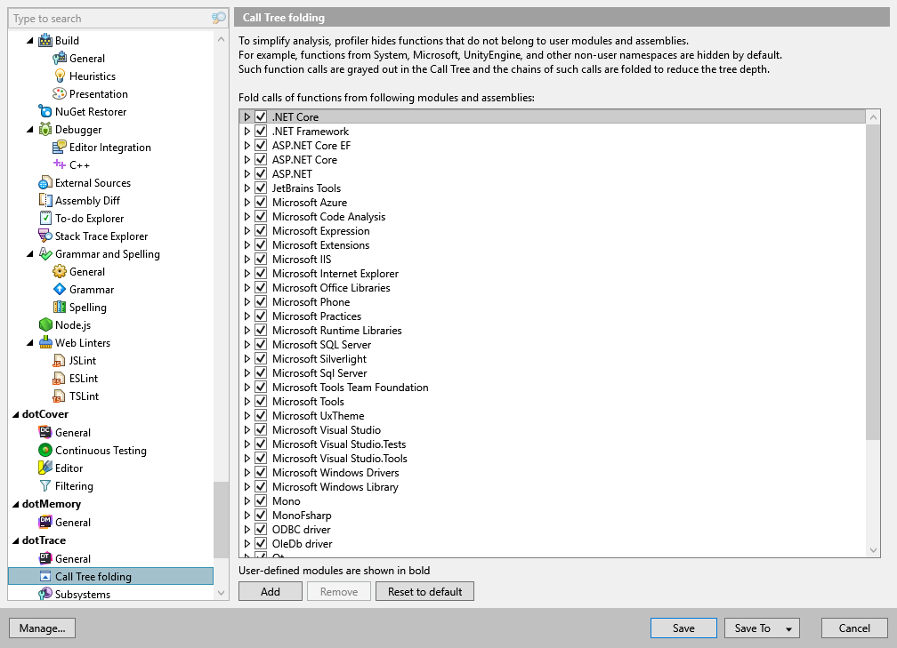 dotTrace 选项：dotTrace | 调用树折叠