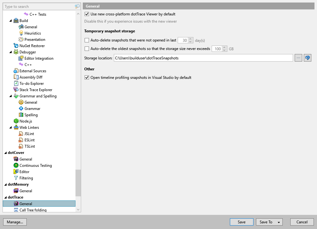 dotTrace 选项：dotTrace | 常规