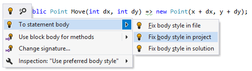 ReSharper。 “转换为语句主体”快速修复