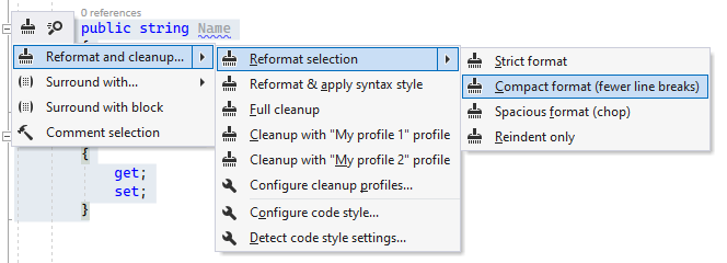 ReSharper：紧凑、宽松和严格的代码块格式