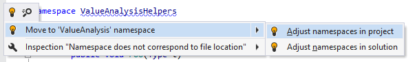ReSharper 快速修复以将命名空间同步到文件位置