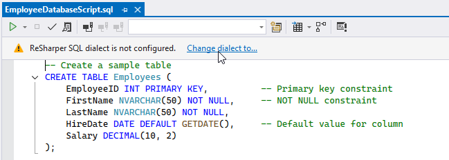 ReSharper：更改 SQL 文件的方言