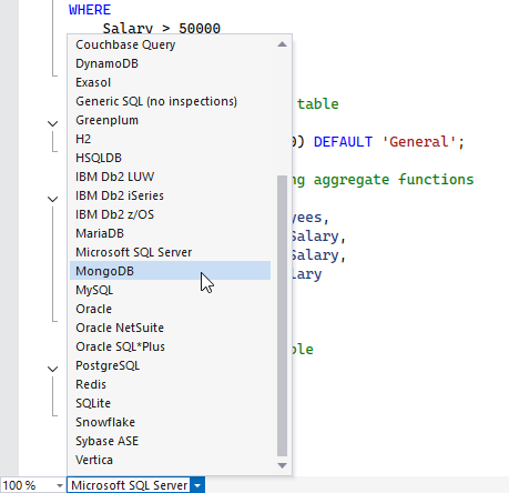 ReSharper：更改 SQL 文件的方言