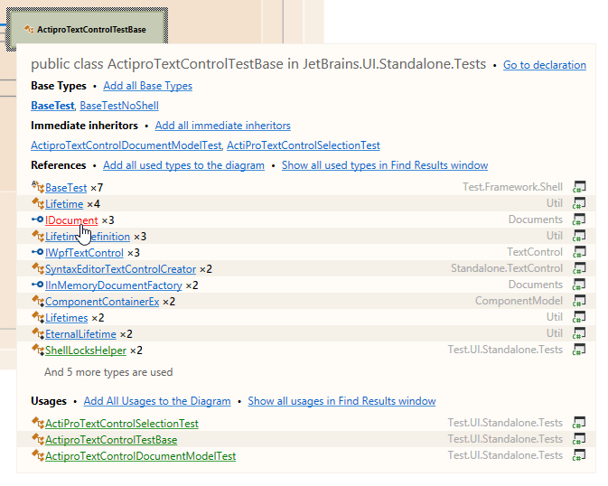 类型依赖图中特定类型的详细信息