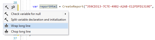 ReSharper：换行并截断长行