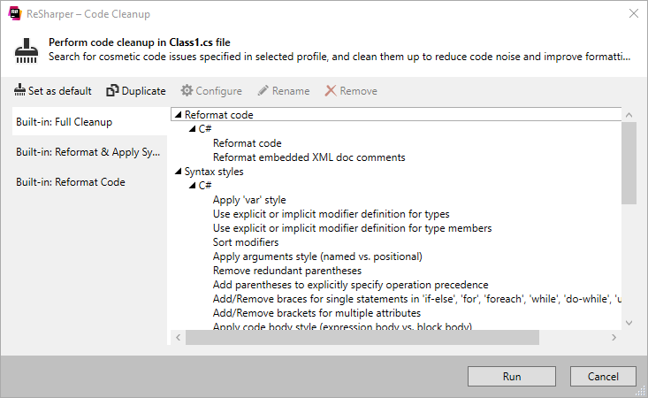 ReSharper. Code Cleanup dialog ReSharper. Code Cleanup dialog