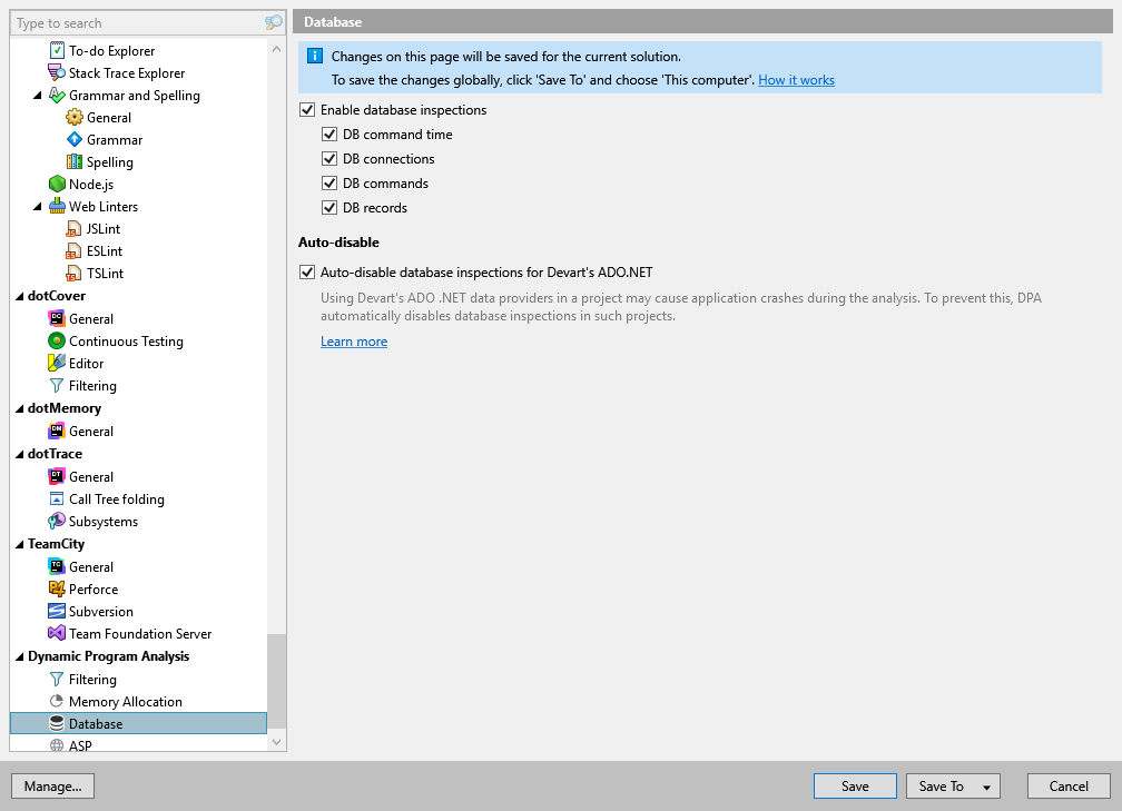 ReSharper options: Dynamic Program Analysis | Database ReSharper options: Dynamic Program Analysis | Database