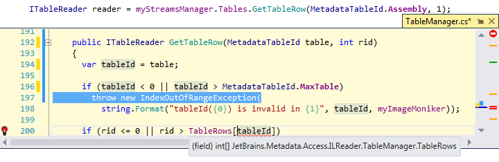 Code inspection in the Peek definition view