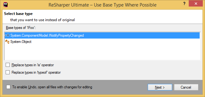 ReSharper: Use Base Type Where Possible refactoring ReSharper: Use Base Type Where Possible refactoring