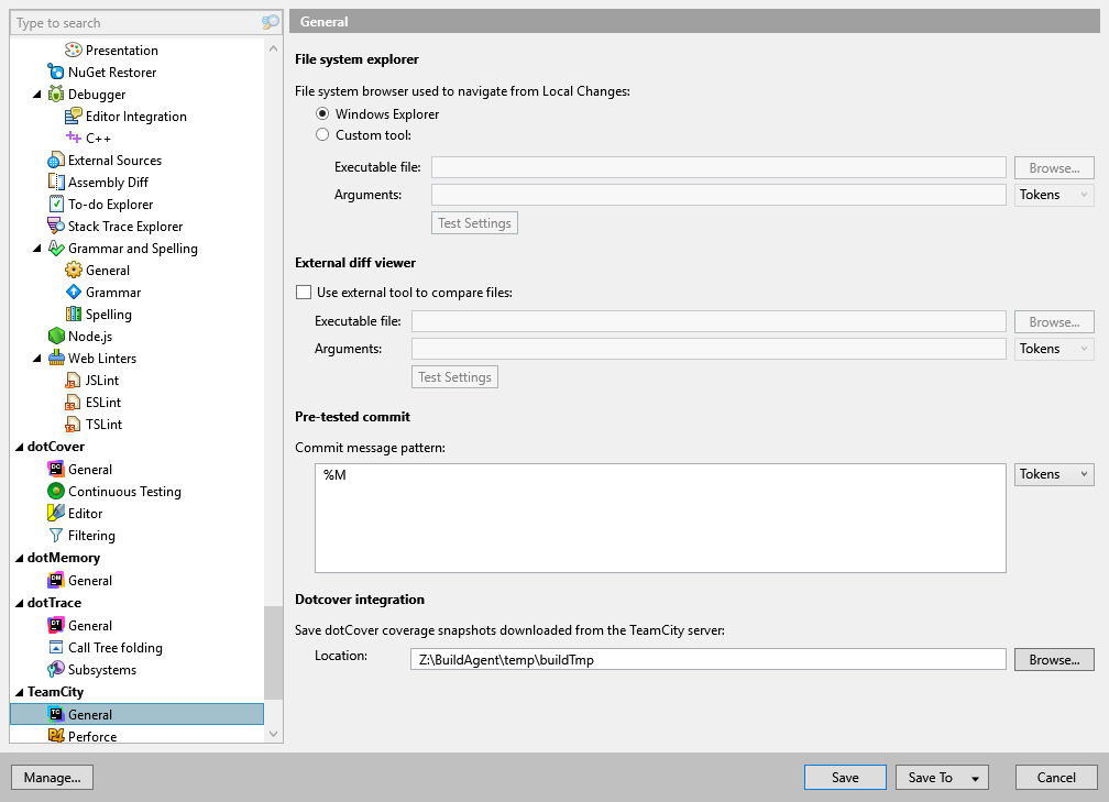 TeamCity Add-in options: TeamCity | General TeamCity Add-in options: TeamCity | General