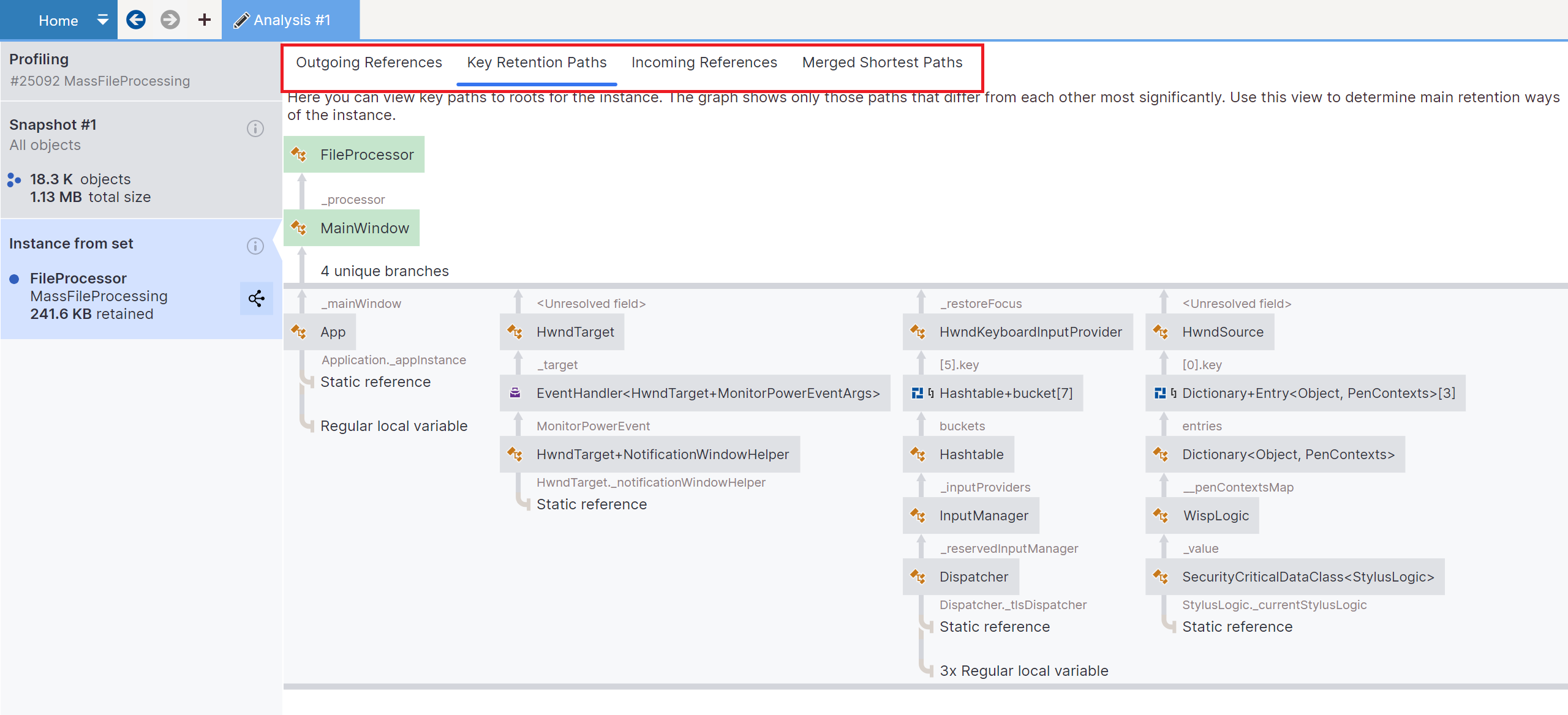 dotMemory: Analyzing an instance views dotMemory: Analyzing an instance views