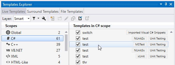 ReSharper: Live templates for unit test methods