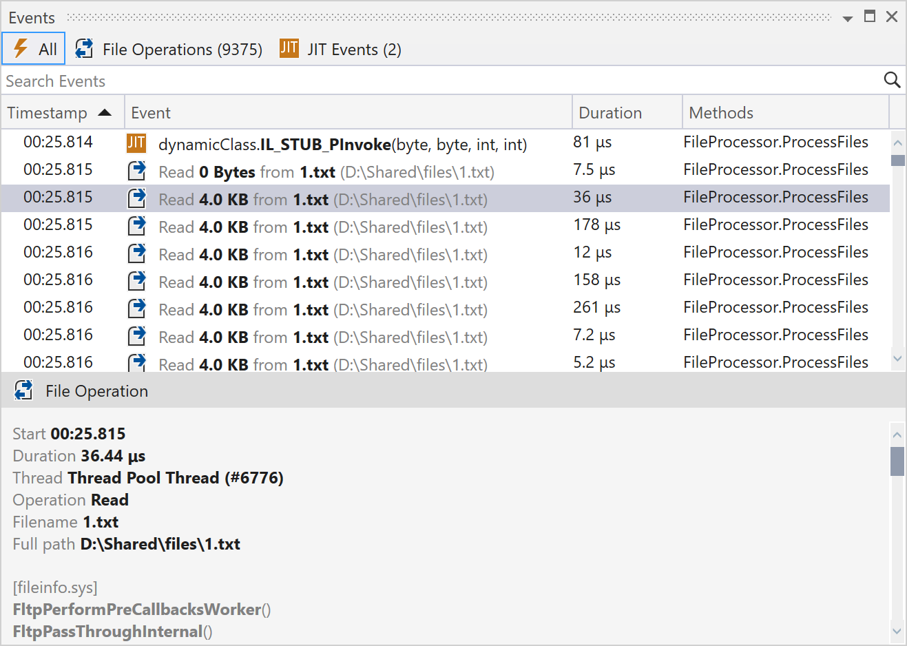Events window Events window