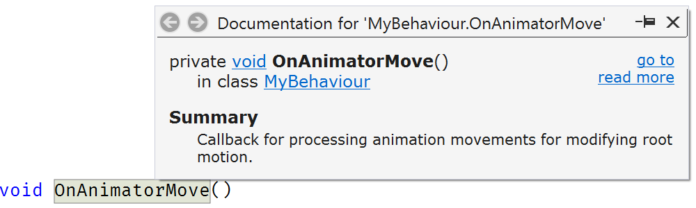ReSharper: Unity quick documentation