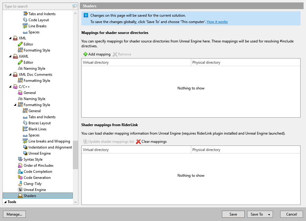 ReSharper options: Code Editing | C/C++ | Shaders ReSharper options: Code Editing | C/C++ | Shaders