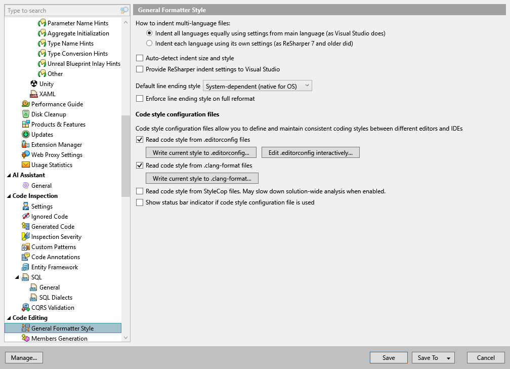 ReSharper options: Code Editing | General Formatter Style ReSharper options: Code Editing | General Formatter Style