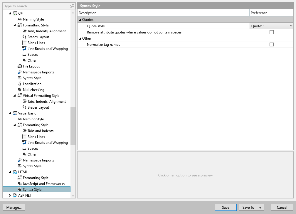 ReSharper 选项：代码编辑 | HTML | 语法样式