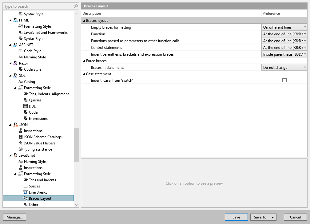 ReSharper 选项:代码编辑 | JavaScript | 格式化样式 | 大括号布局 ReSharper 选项:代码编辑 | JavaScript | 格式化样式 | 大括号布局