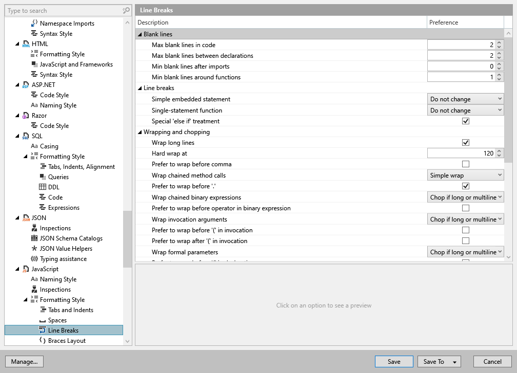 ReSharper 选项:代码编辑 | JavaScript | 格式化样式 | 换行符 ReSharper 选项:代码编辑 | JavaScript | 格式化样式 | 换行符