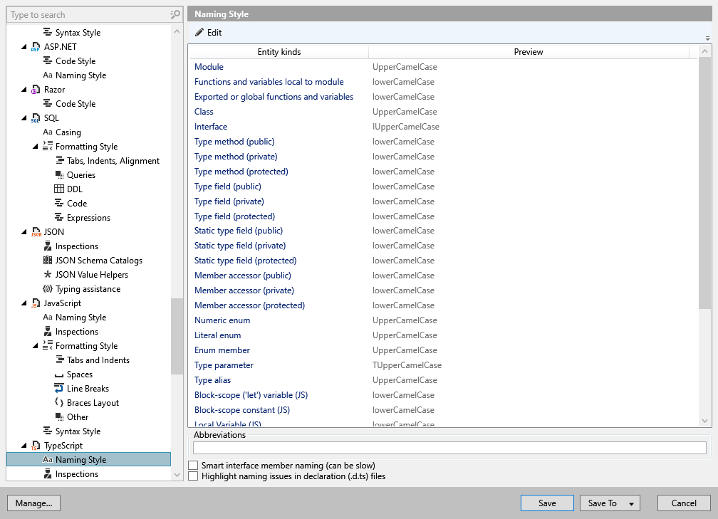 ReSharper 选项:代码编辑 | TypeScript | 命名样式 ReSharper 选项:代码编辑 | TypeScript | 命名样式