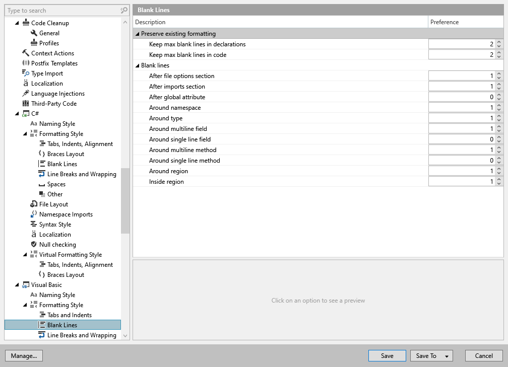 ReSharper 选项：代码编辑 | Visual Basic | 格式化样式 | 空行
