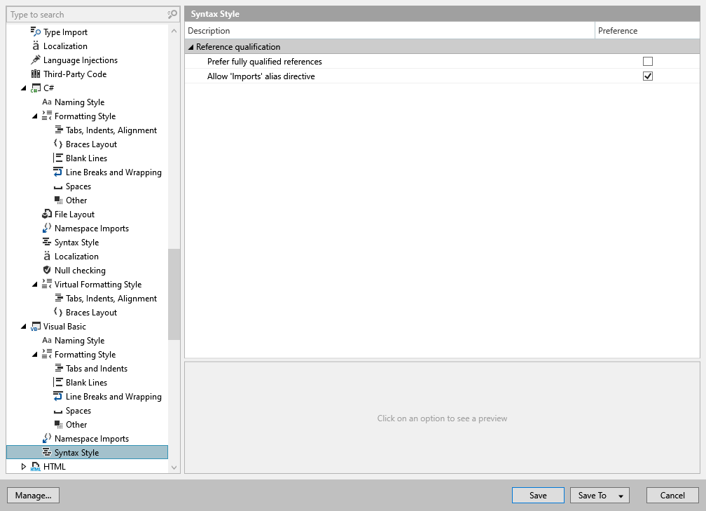 ReSharper 选项：代码编辑 | Visual Basic | 语法样式