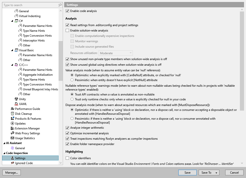 ReSharper 选项：代码检查 | 设置