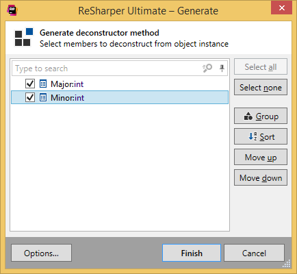 使用 ReSharper 生成 'Deconstruct' 方法