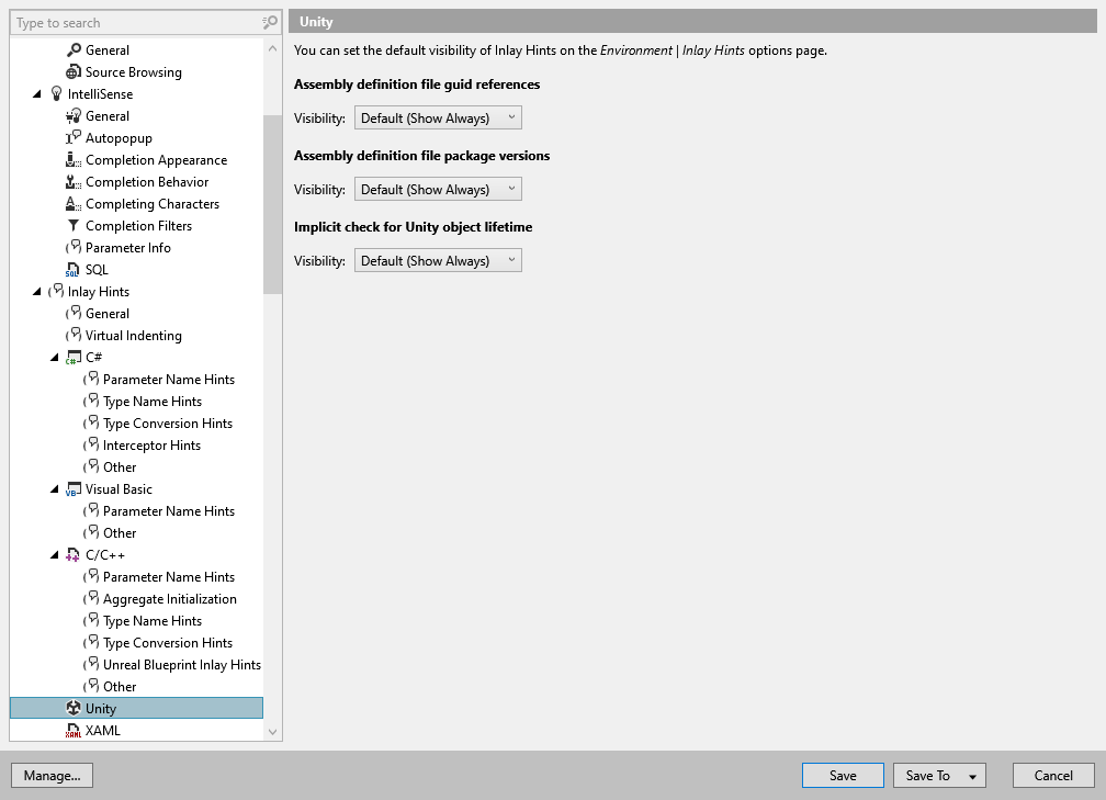 ReSharper options: Environment | Inlay Hints | Unity